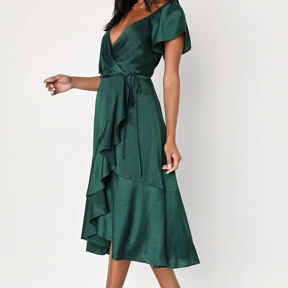 Lulu's Green Wrap Midi Dress